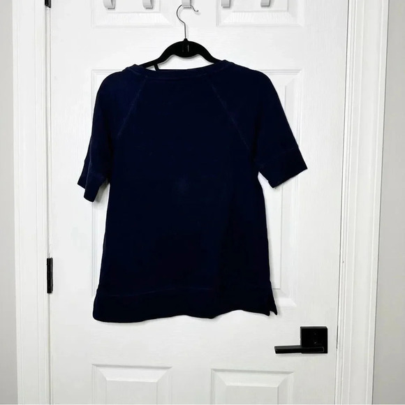 LOFT Navy Blue Heavy Weight Top Beaded Wave Sun Short Sleeve Shirt Size Small - Picture 4 of 4
